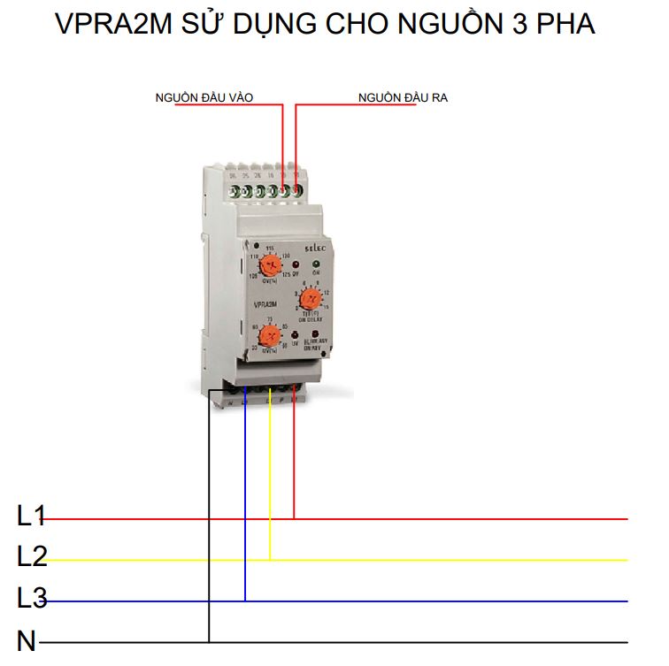 Sơ đồ đấu nối Rơ le bảo vệ điện áp Selec VPRA2M