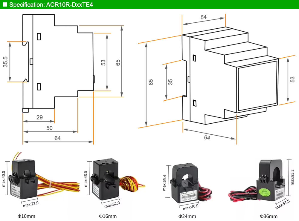 Kích thước: Acrel ACR10R-D16TE4