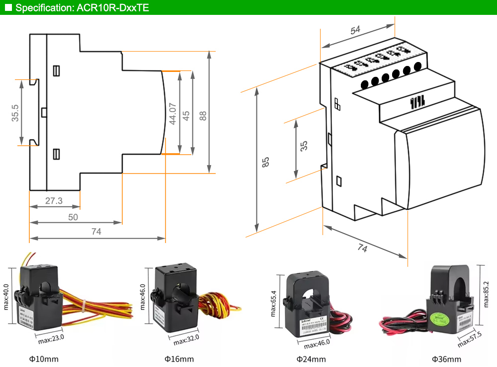Kích thước: Acrel ACR10R-D24TE