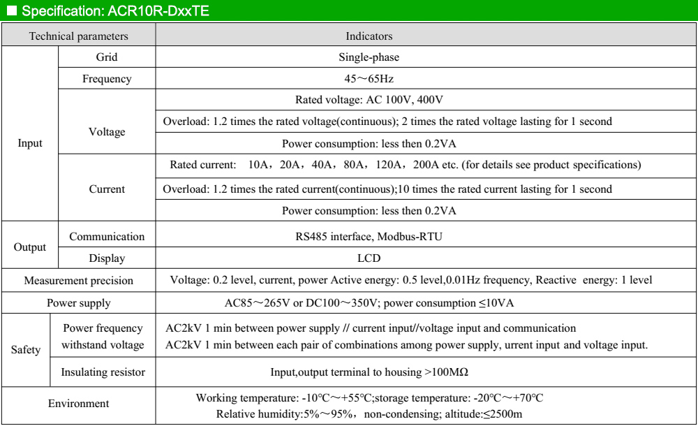 Thông số kỹ thuật: Acrel ACR10R-D24TE