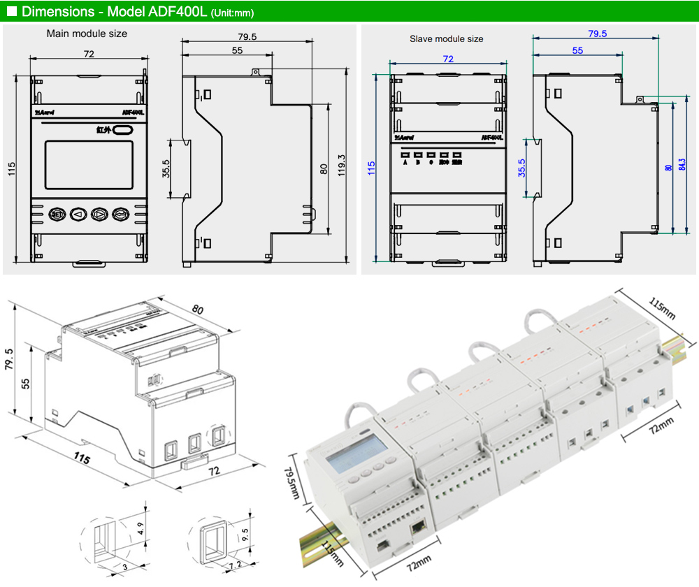 Kích thước: Acrel ADF400L
