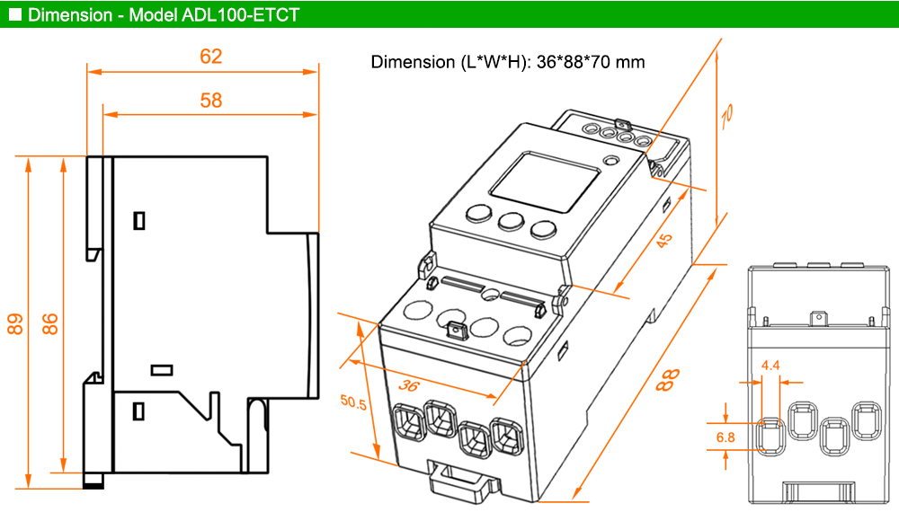 Kích thước: Acrel ADL100-ETCT