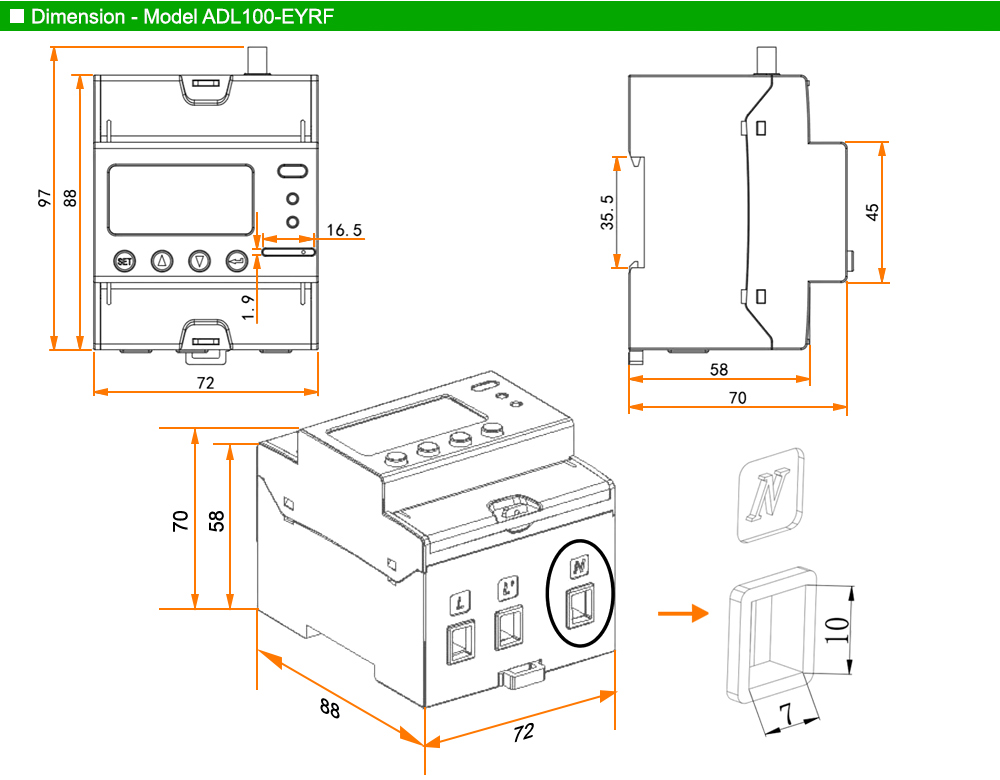 Kích thước: Acrel ADL100-EYRF
