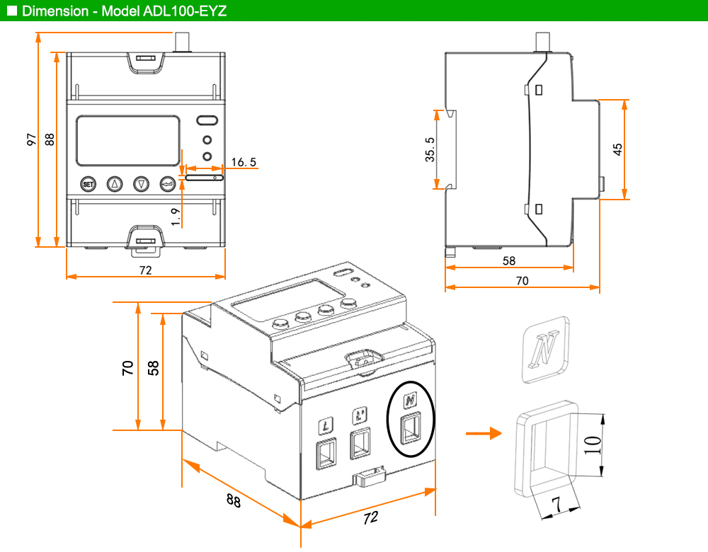 Kích thước: Acrel ADL100-EYZ