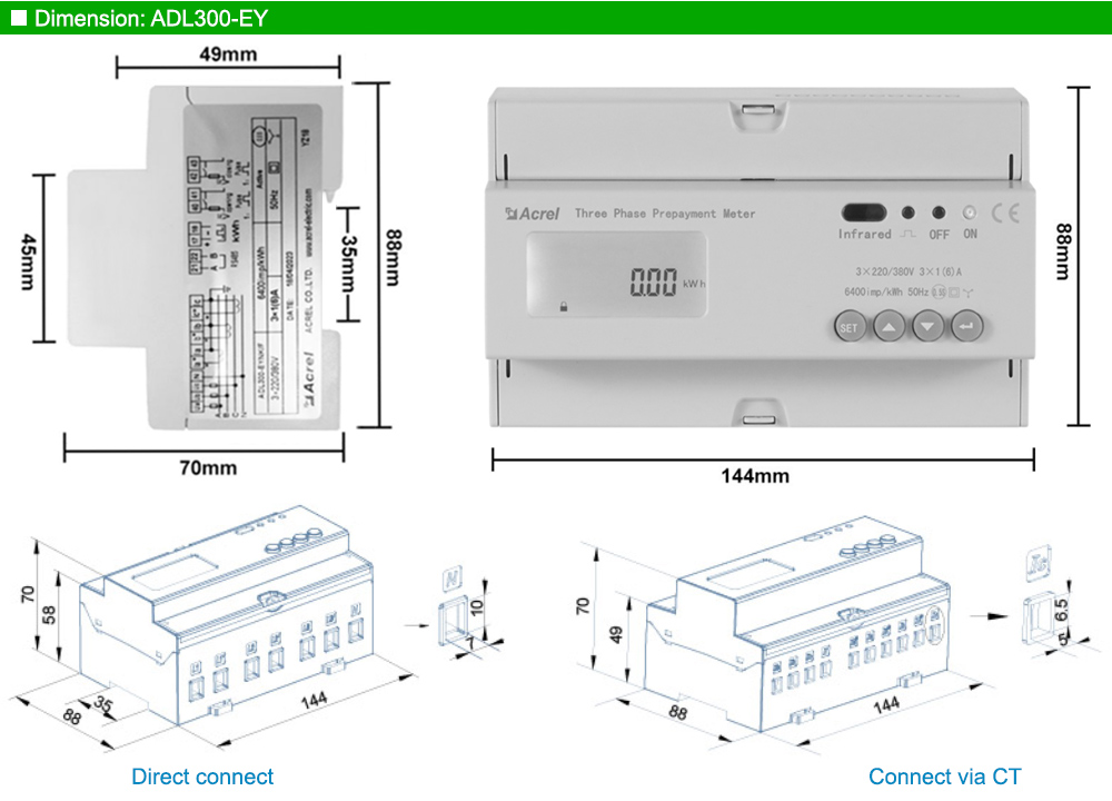 Kích thước: Acrel ADL300-EY