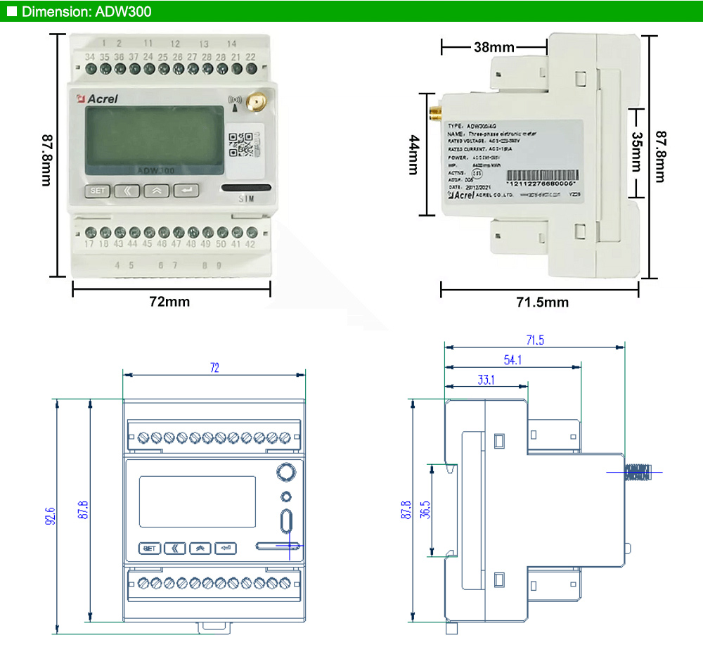 Kích thước: Acrel ADW300