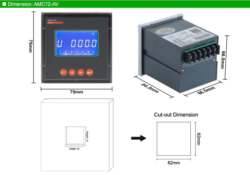Kích thước: Acrel AMC72-AV
