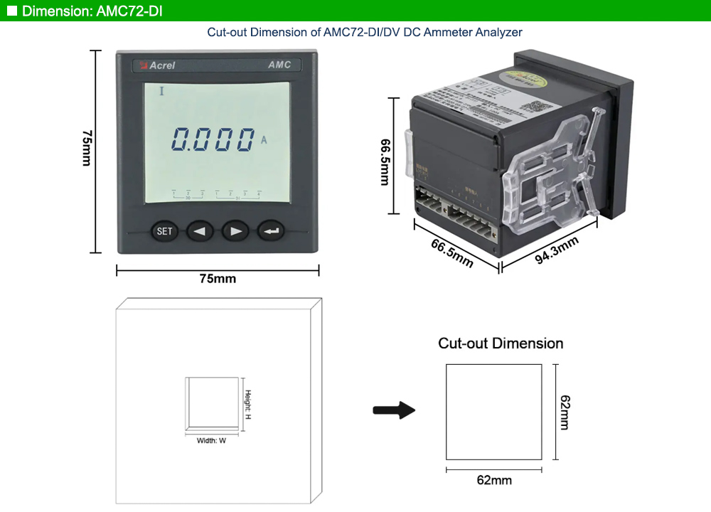 Kích thước: Acrel AMC72L-DI