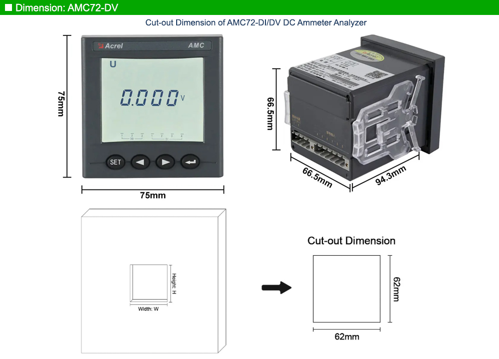 Kích thước: Acrel AMC72L-DV