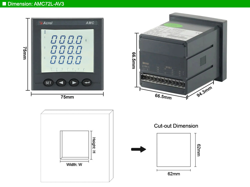 Kích thước: Acrel AMC72L-AI3