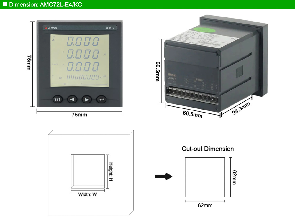 Kích thước: Acrel AMC72L-E4/KC