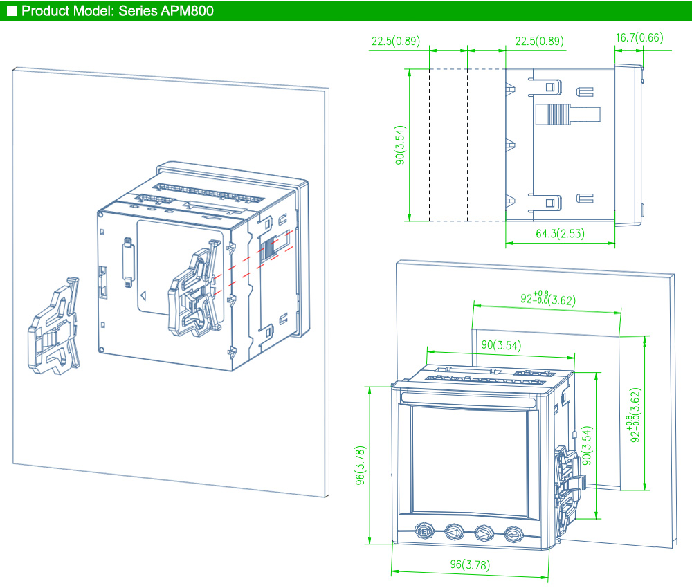 Kích thước: Acrel APM800