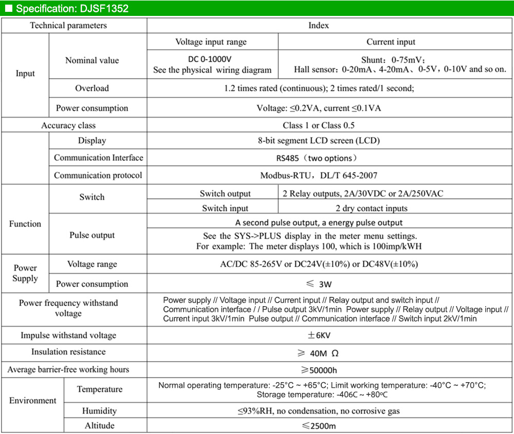 Thông số kỹ thuật: Acrel DJSF1352