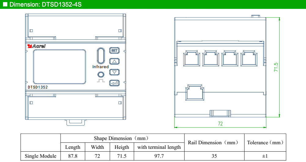 Kích thước: Acrel DTSD1352-4S