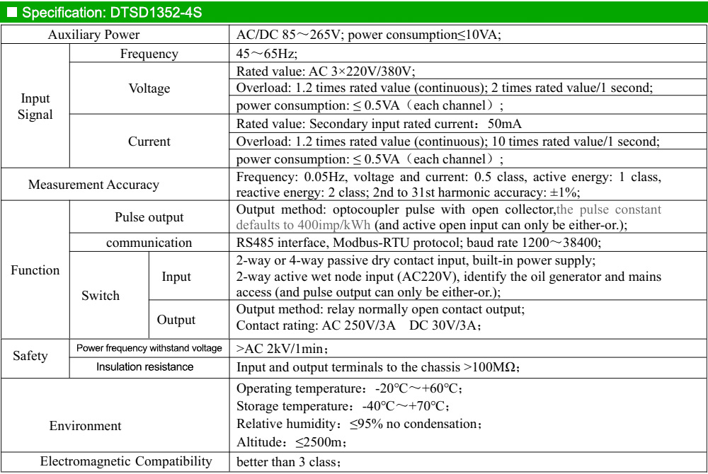 Thông số kỹ thuật: Acrel DTSD1352-4S