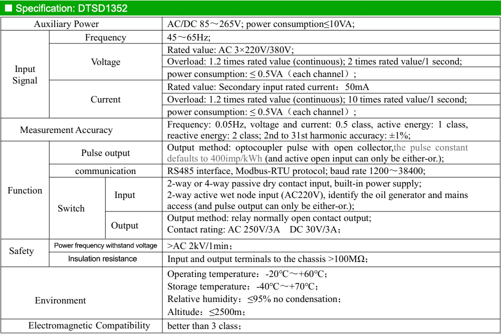 Thông số kỹ thuật: Acrel DTSD1352