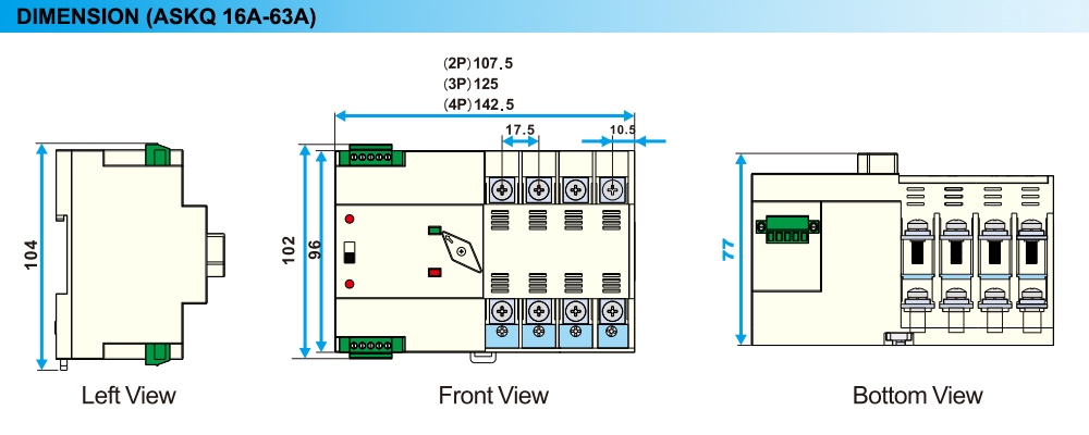 Kích thước: ATS Aisikai ASKQ1-63A/2P/CK