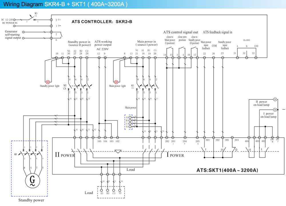 Sơ đồ đấu dây: Bộ điều khiển ATS Aisikai SKR4-B