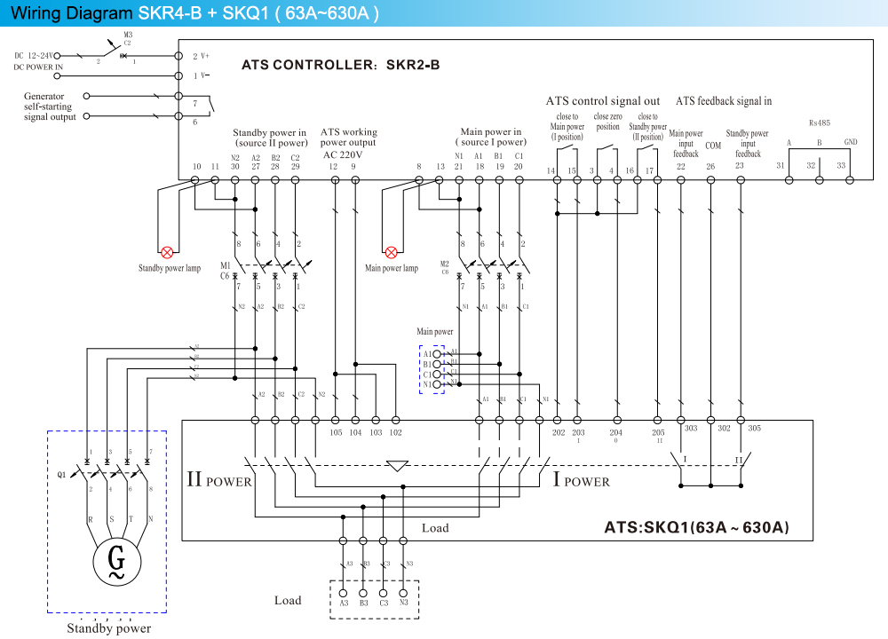 Sơ đồ đấu dây: Bộ điều khiển ATS Aisikai SKR4-B