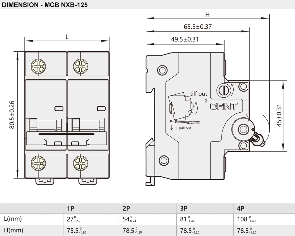Kích thước CHINT NXB-125 4P C63