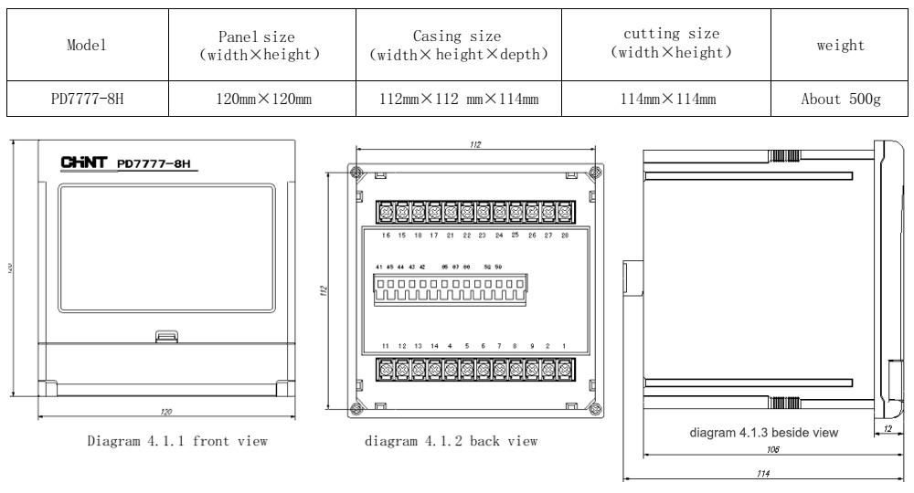 Kích thước CHINT PD7777-8H 380V 5A