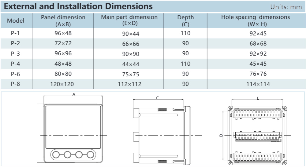 Kích thước CHINT PD7777-8S4 220V 5A