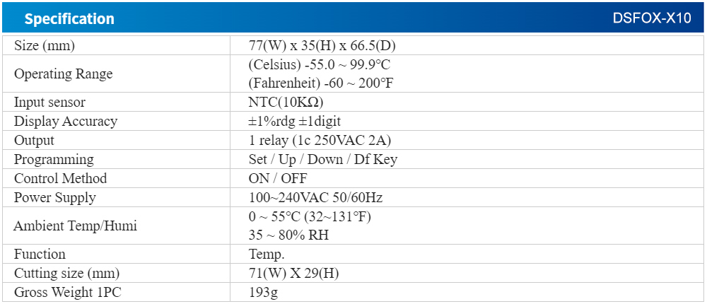 Thông số kỹ thuật DSFOX-X10