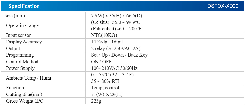 Thông số kỹ thuật DSFOX-XD20