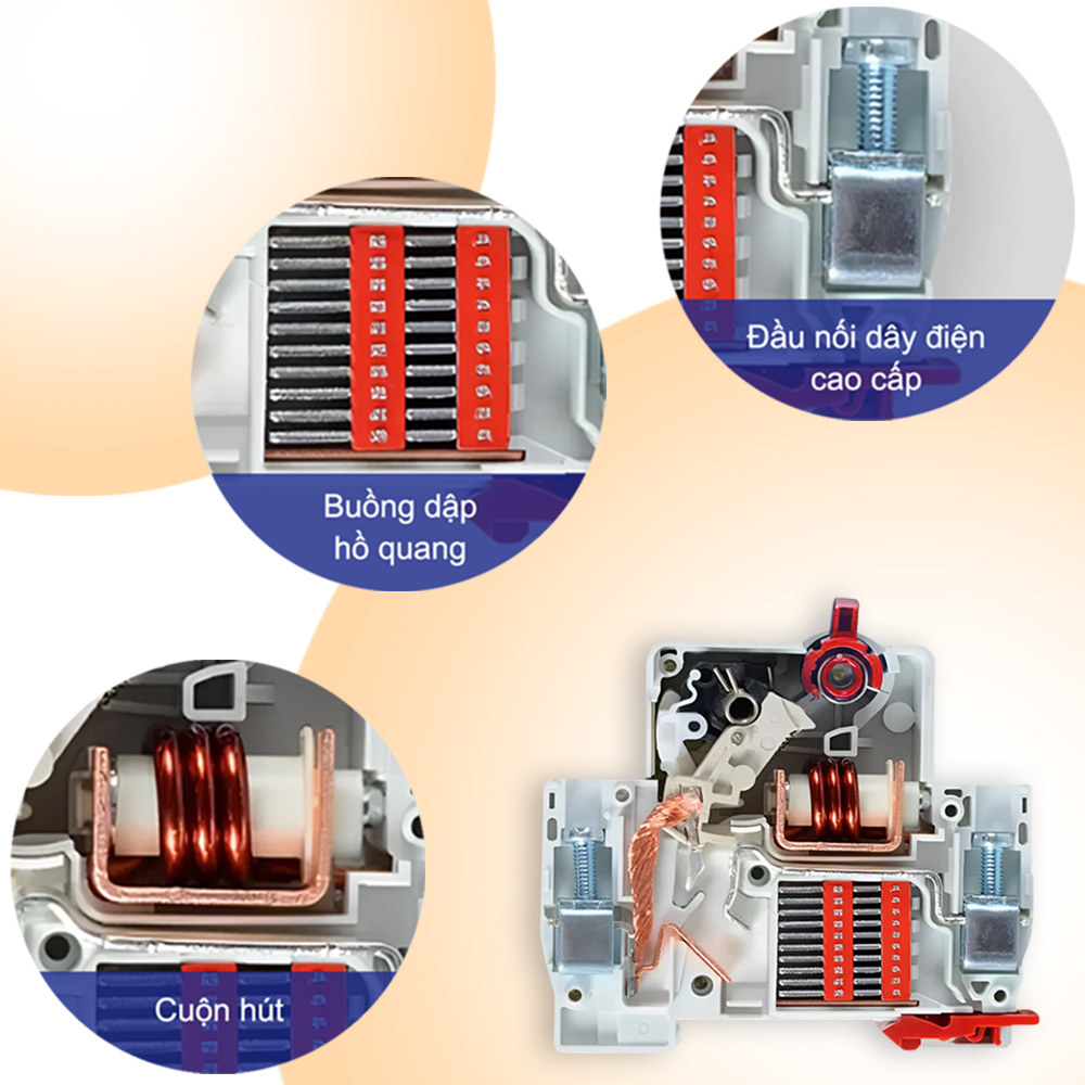 Cấu tạo : MCB Delixi CDB6i2C20 2P 20A 6kA