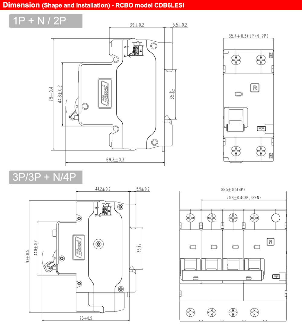 Kích thước : RCBO Delixi CDB6LESi1C20