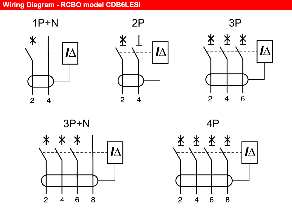 Sơ đồ đấu nối : RCBO Delixi CDB6LESi1C20