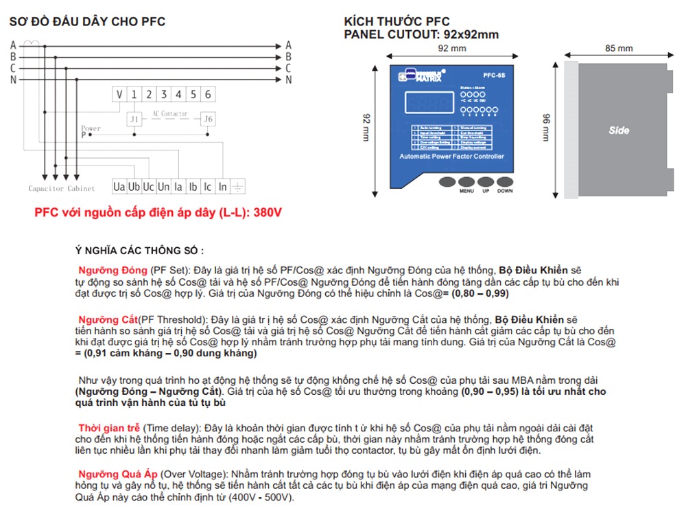Kích thước và sơ đồ đấu nối DROSSELN PFC-6S