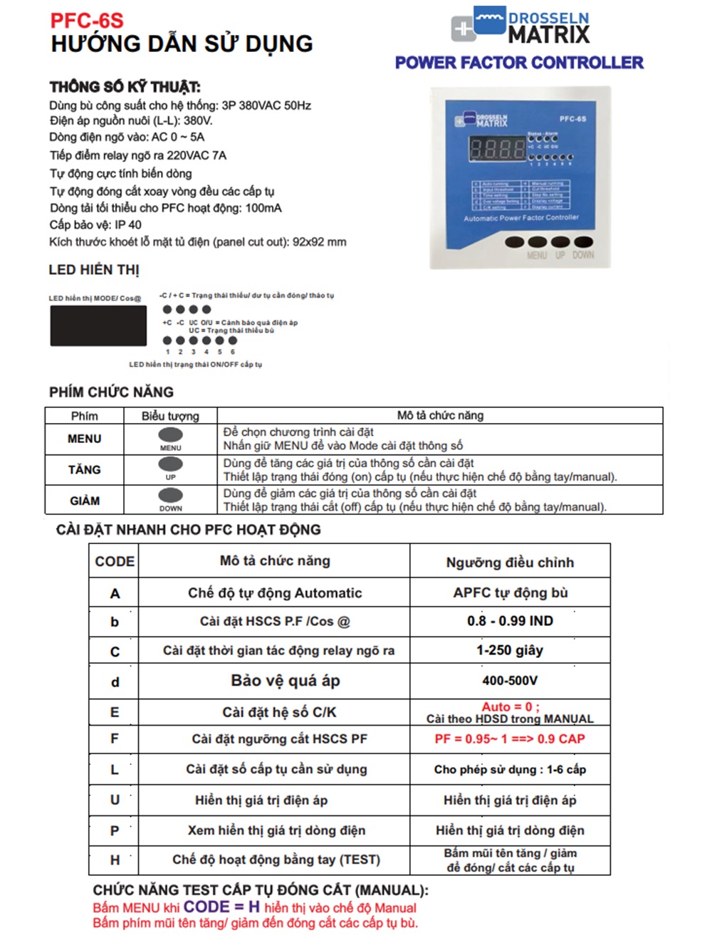 Thông số kỹ thuật DROSSELN PFC-6S