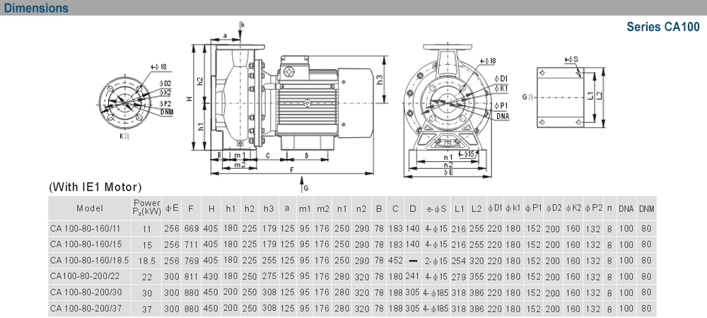 Kích thước máy bơm EWARA CA100-80-160/11