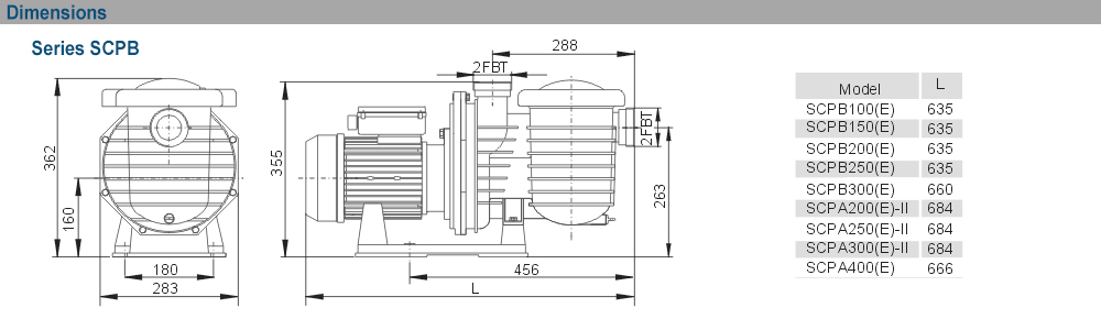Kích thước máy bơm EWARA SCPB 200E
