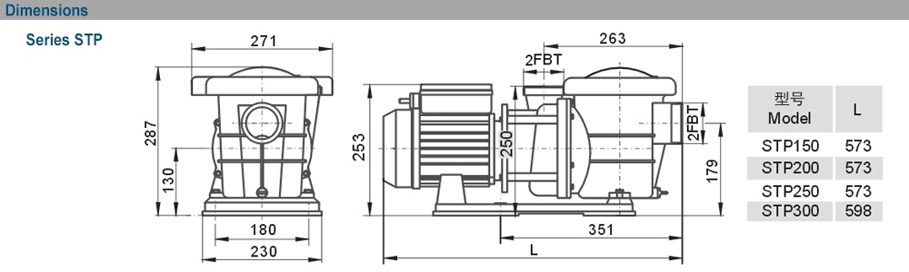 Kích thước máy bơm EWARA STP 100
