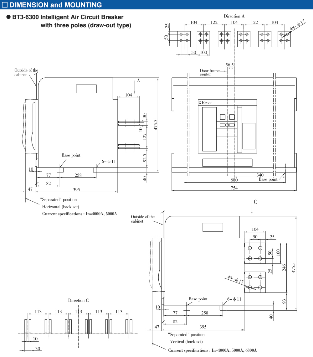 Kích thước: ACB Fuji BT3-6300X/36300E