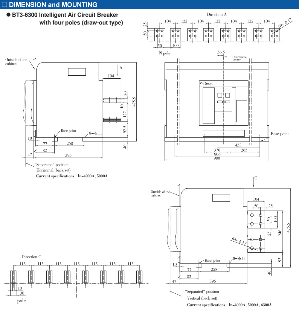 Kích thước: ACB Fuji BT3-6300X/45000E
