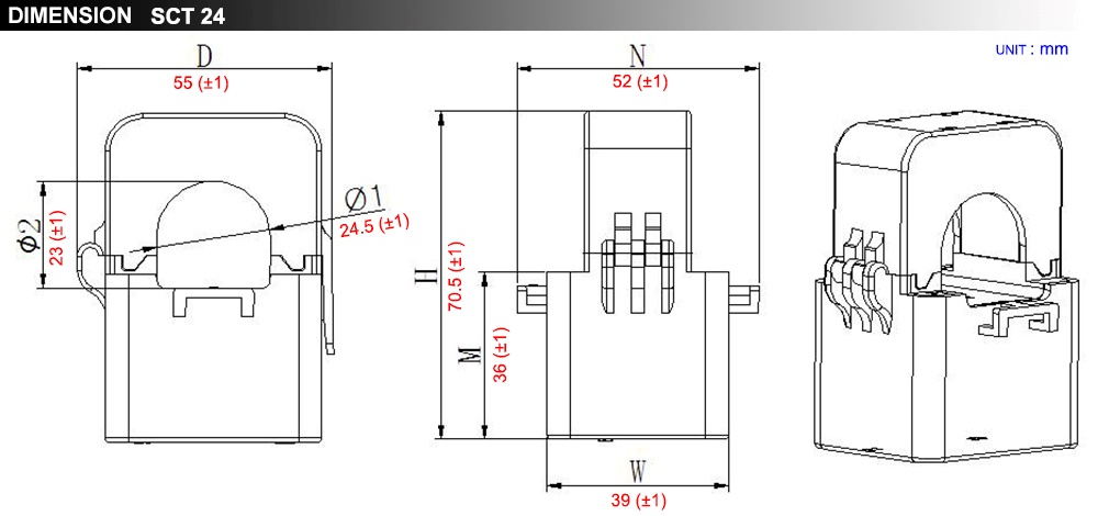 Kích thước Biến dòng kẹp loại nhỏ ILEC SCT-24