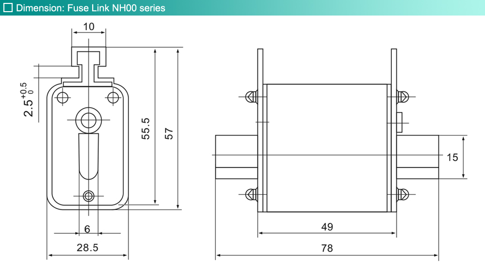 Kích thước: Cầu chì iLEC NH00-125A