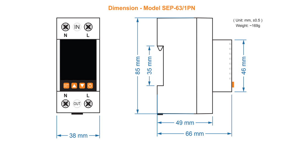 Kích thước: iLEC SEP-63/1PN