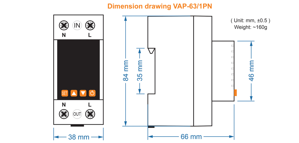 Kích thước: iLEC VAP-63/1PN