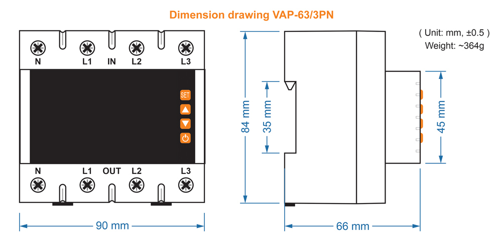 Kích thước: iLEC VAP-63/3PN