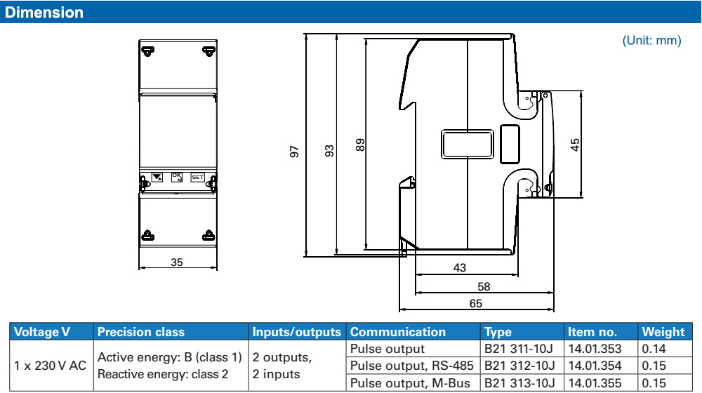 Kích thước : Janitza MID B21 313-10J
