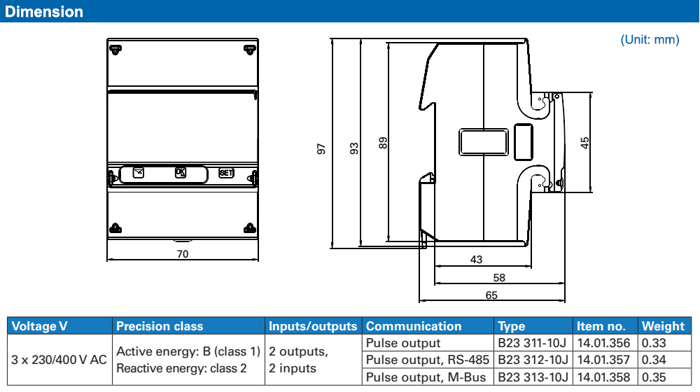 Kích thước : Janitza MID B23 311-10J
