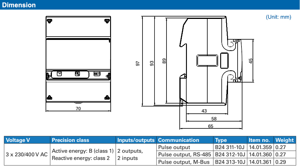 Kích thước : Janitza MID B24 313-10J