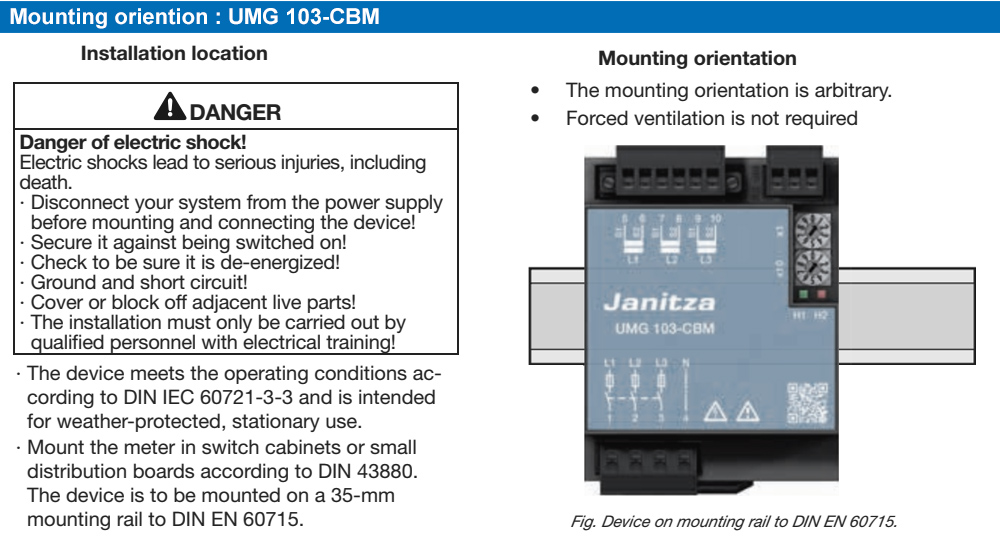 Phương cách lắp đặt : Janitza UMG 103-CBM