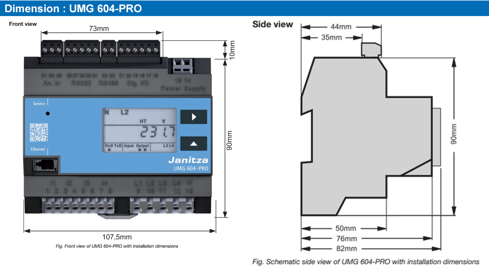 Kích thước : Janitza UMG 604-PRO