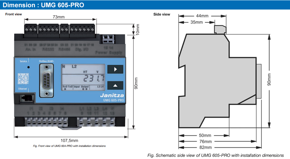 Kích thước : Janitza UMG 605-PRO