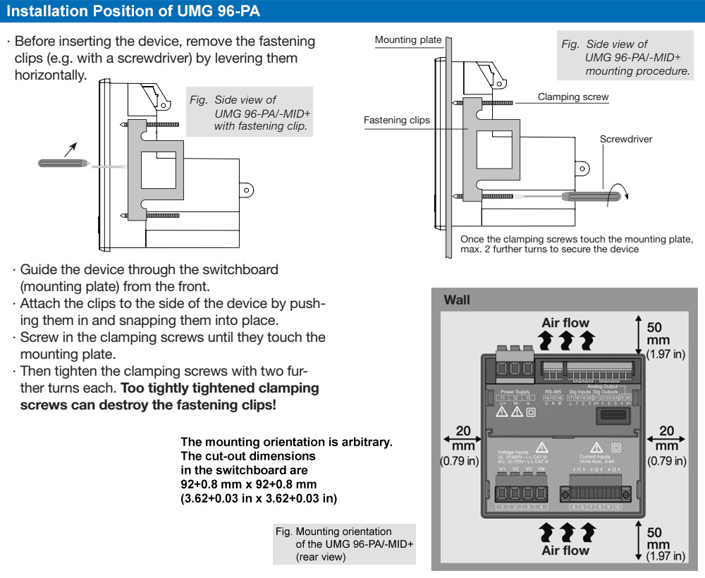 Phương cách lắp đặt : Janitza UMG 96-PA